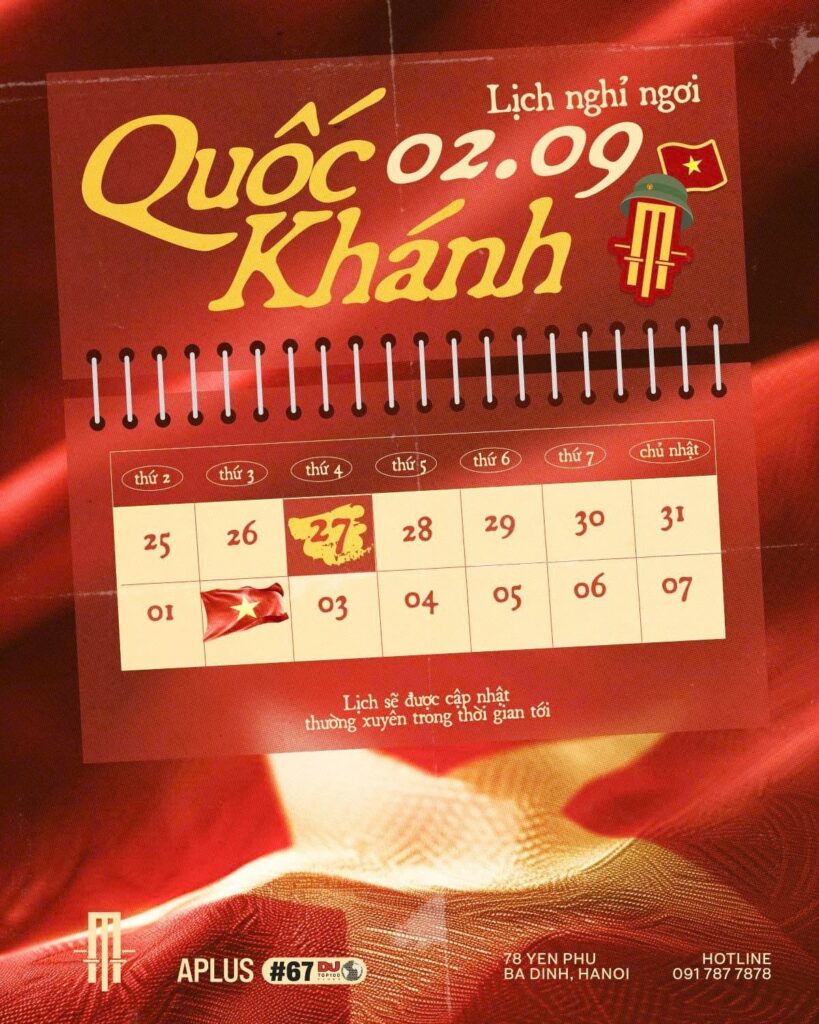 THÔNG BÁO NGHỈ THỨ 4, 27.08 CLOSURE NOTICE